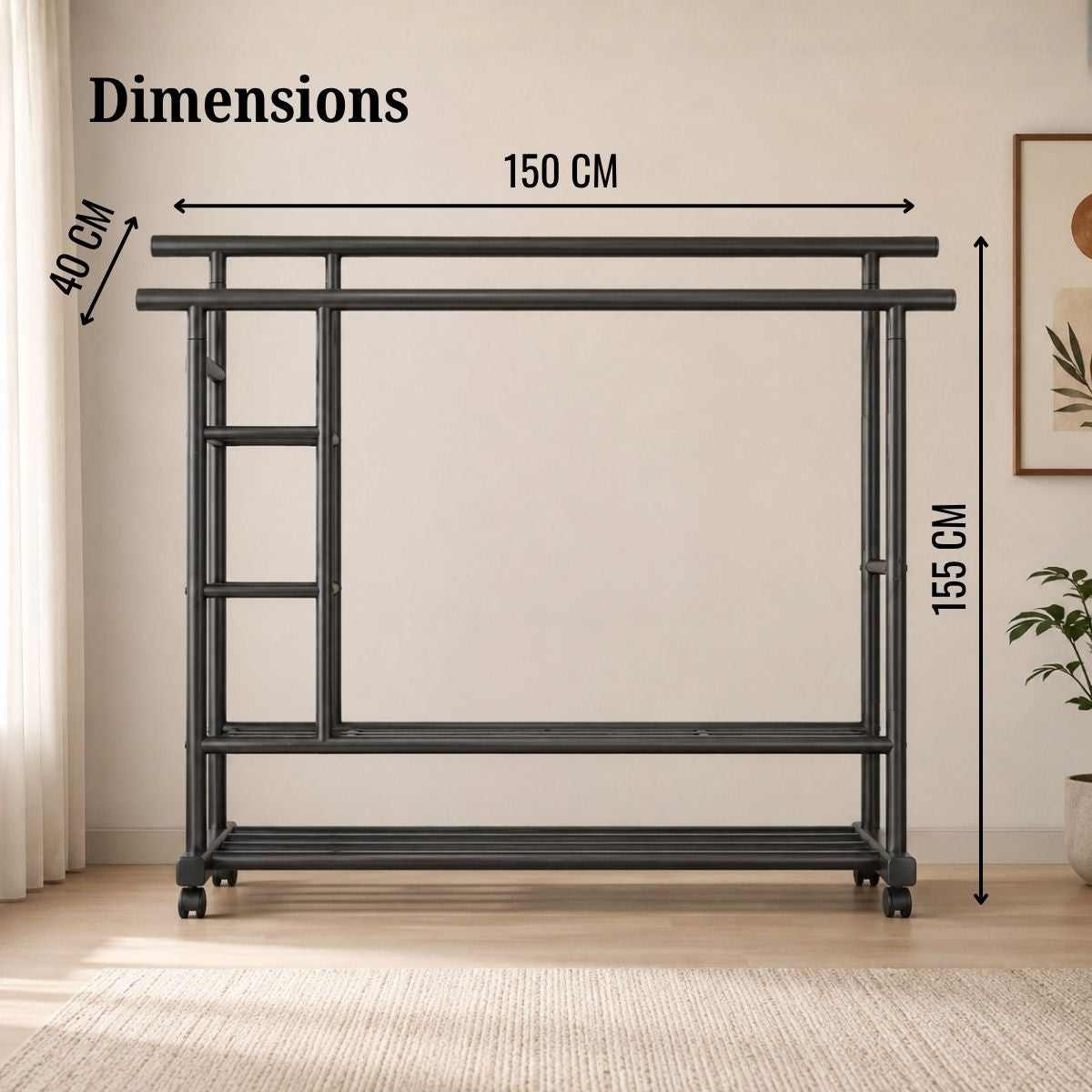 Premium Heavy Duty Double Clothing Rack with Storage Sections