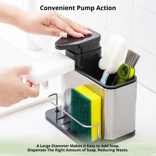 Dish Soap Dispenser with Sponge Holder & Tray