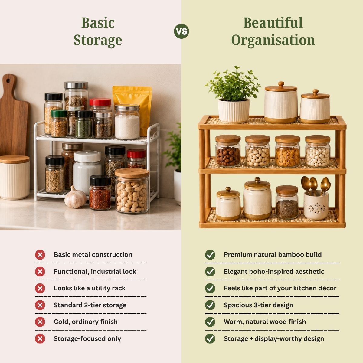 TriShelf Premium Bamboo Countertop Organizer Rack