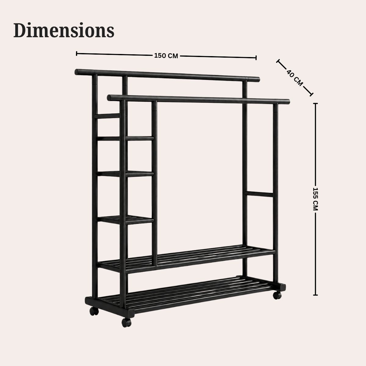 Premium Heavy Duty Double Clothing Rack with Storage Sections