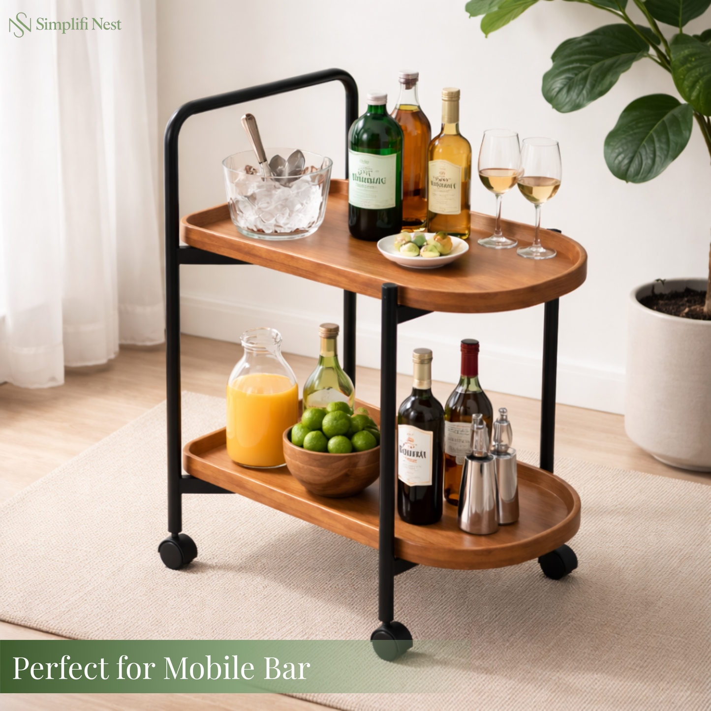 Classic 2-Tier Wood Serving Trolley