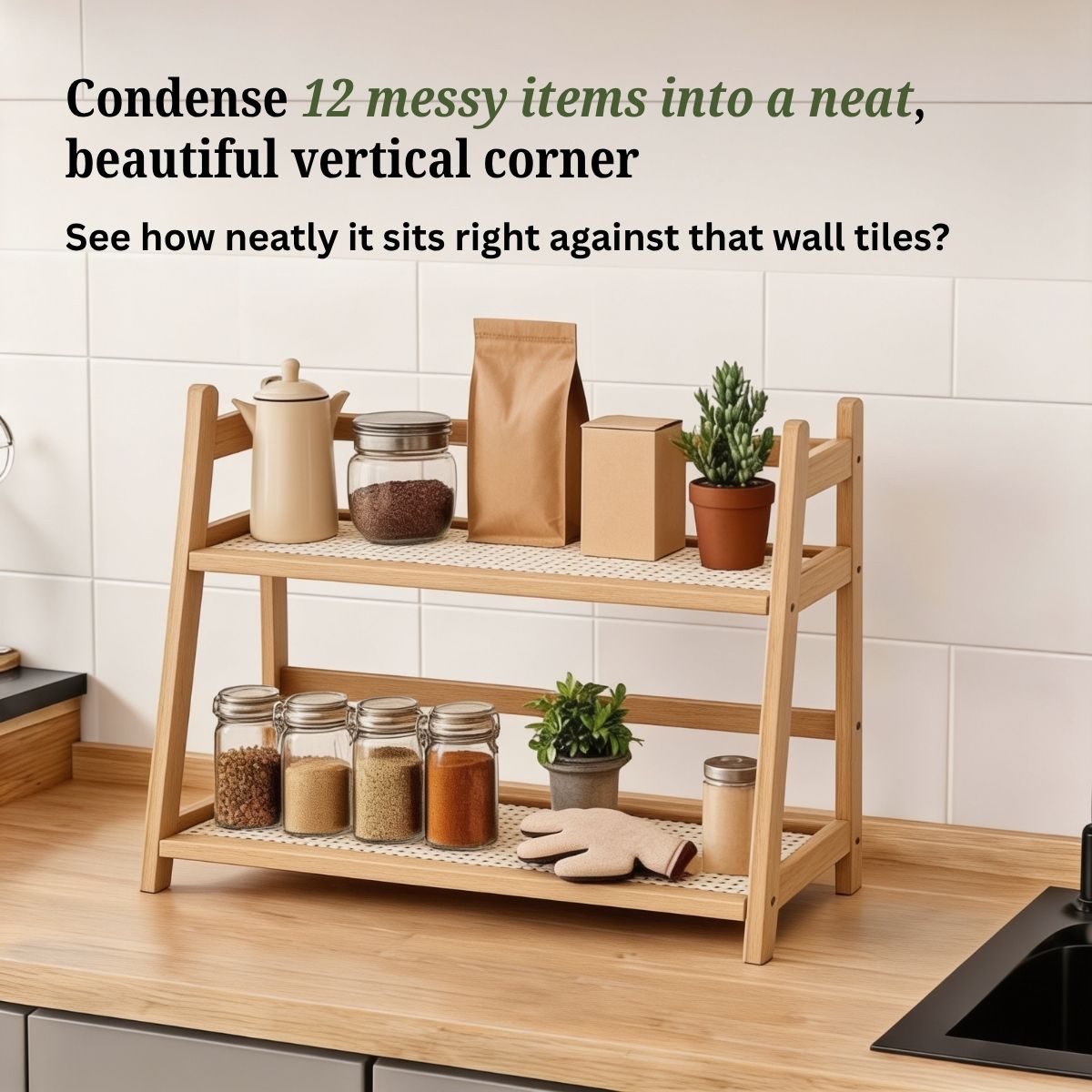 Bamboo 2-Tier Kitchen Counter Organizer Rack