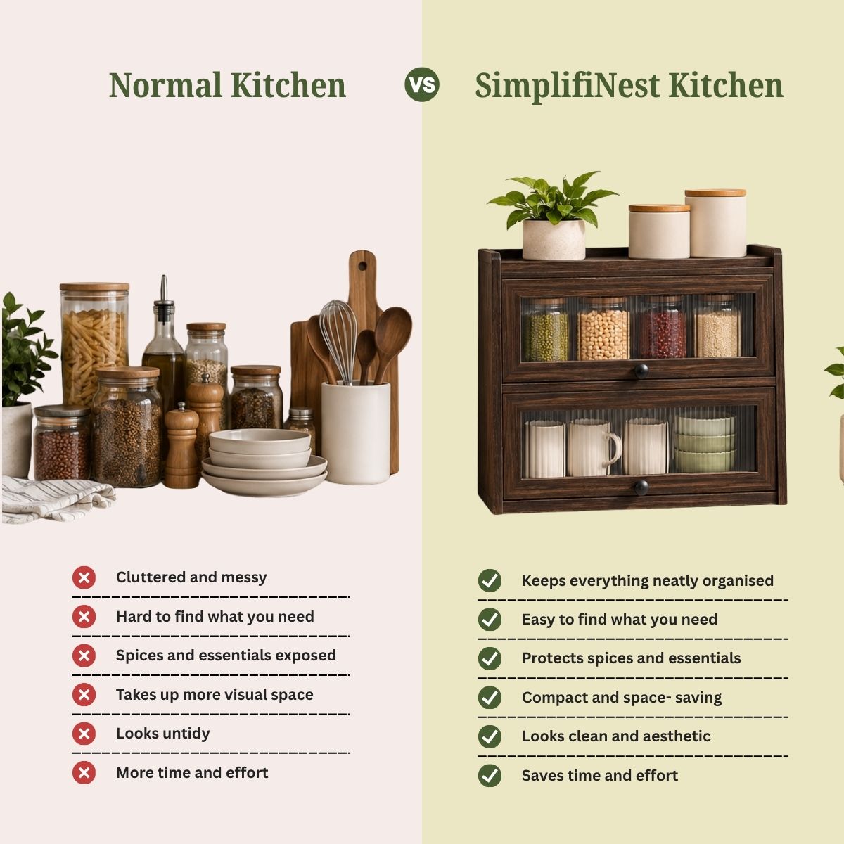 Bamboo Cabinet with Fluted Doors | Fits Under Wall Units | Spice & Cutlery Storage