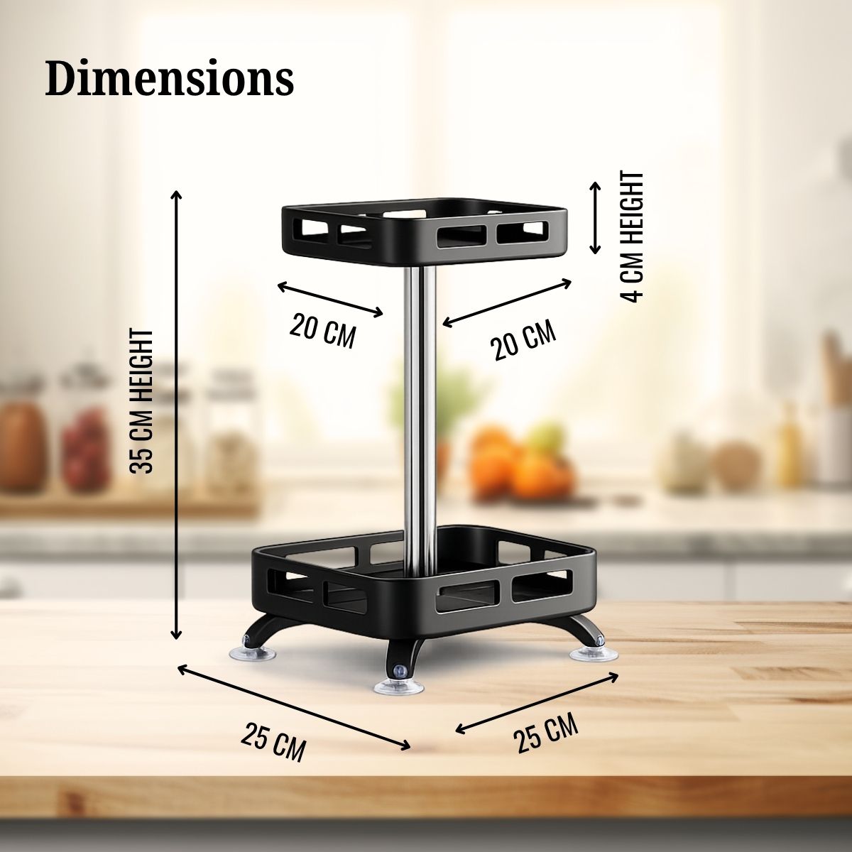 2-Tier Rectangular 360° Rotating Kitchen Rack | Stainless Steel | Spices, Jars & Masala Organizer