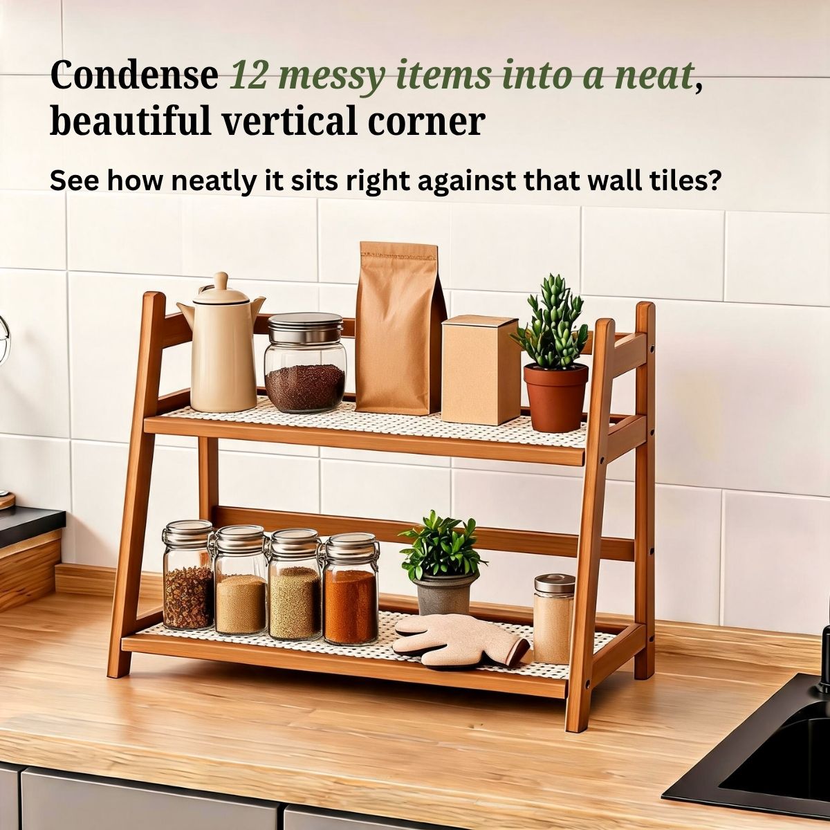 Bamboo 2-Tier Kitchen Counter Organizer Rack