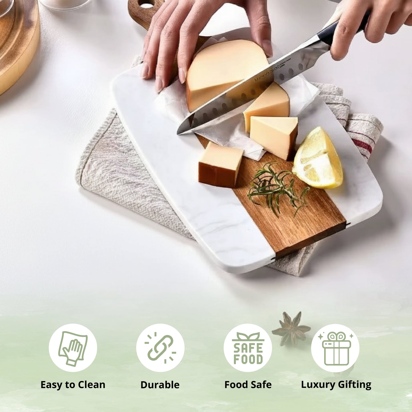 White Marble & Acacia Wood Chopping & Serving Board - SimplifiNest