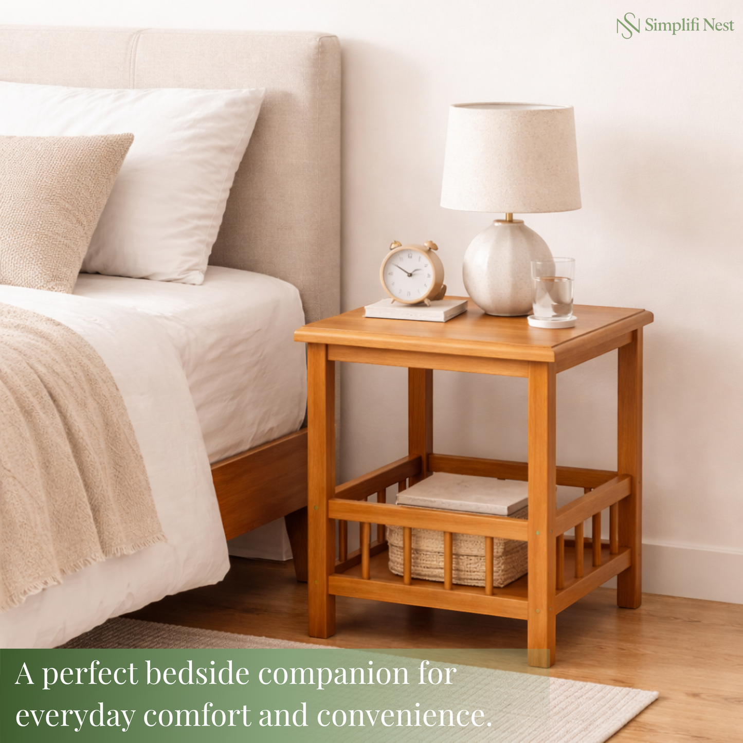 Premium Bamboo Side Table With Storage Base