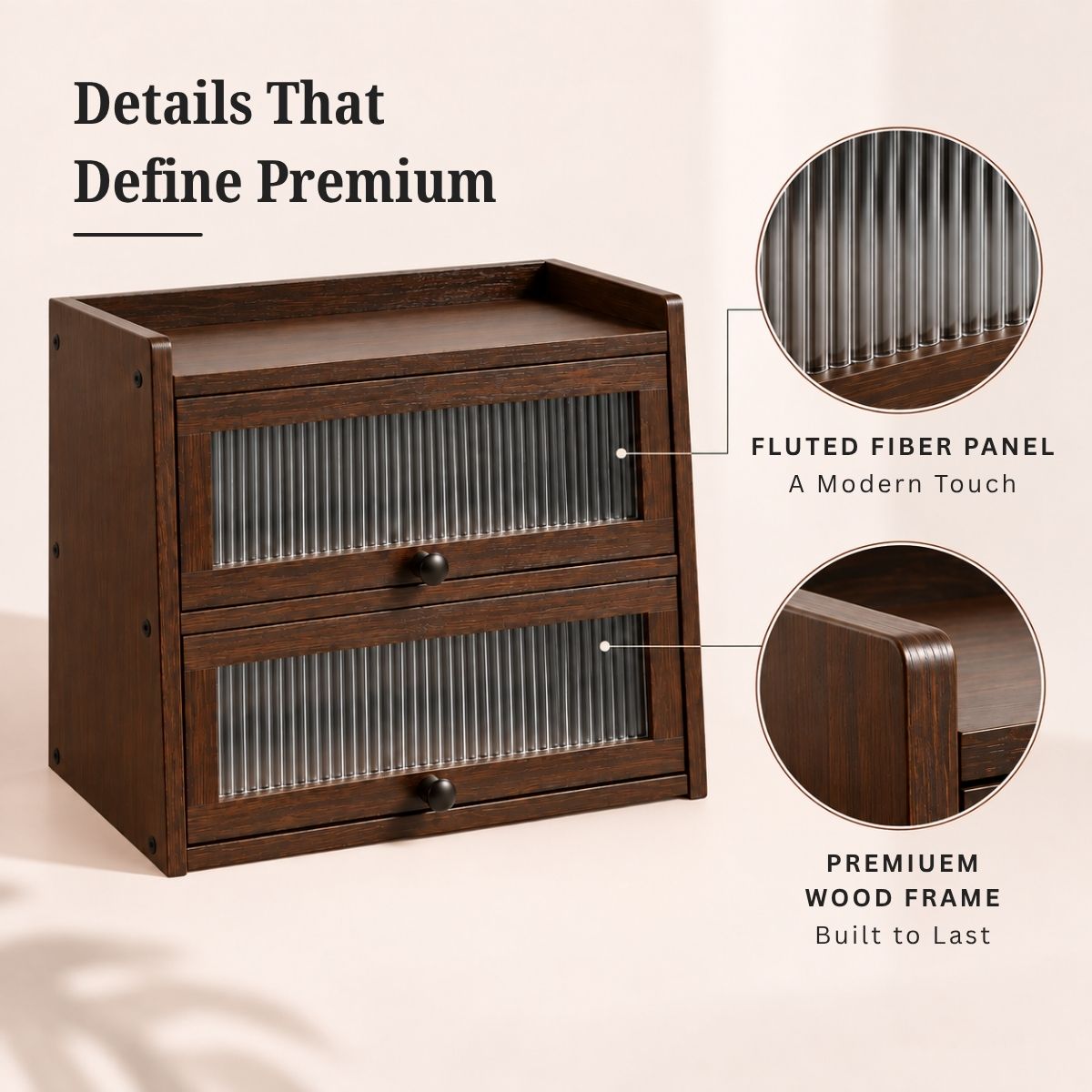 Bamboo Cabinet with Fluted Doors | Fits Under Wall Units | Spice & Cutlery Storage