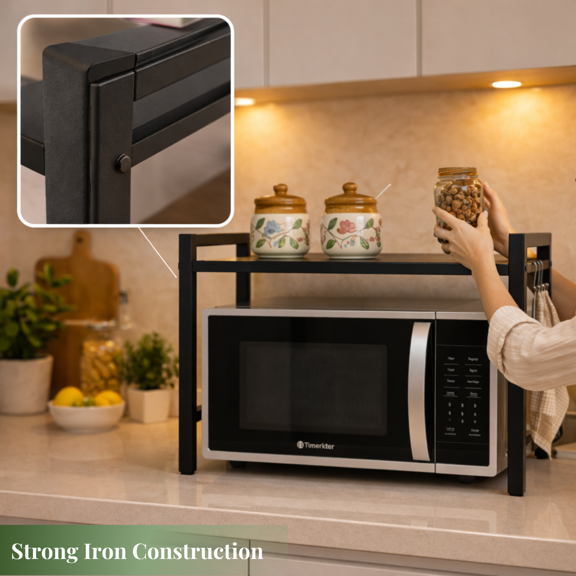 Powder Coated Metal Microwave Stand India – Rust-Resistant Kitchen Appliance Rack – SimplifiNest