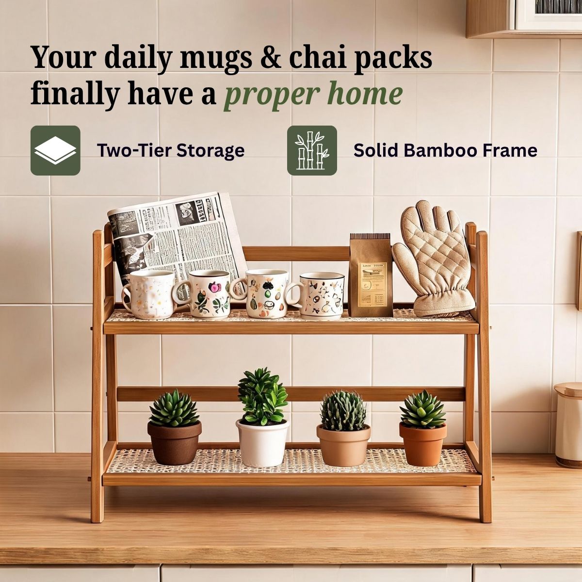 Bamboo 2-Tier Kitchen Counter Organizer Rack