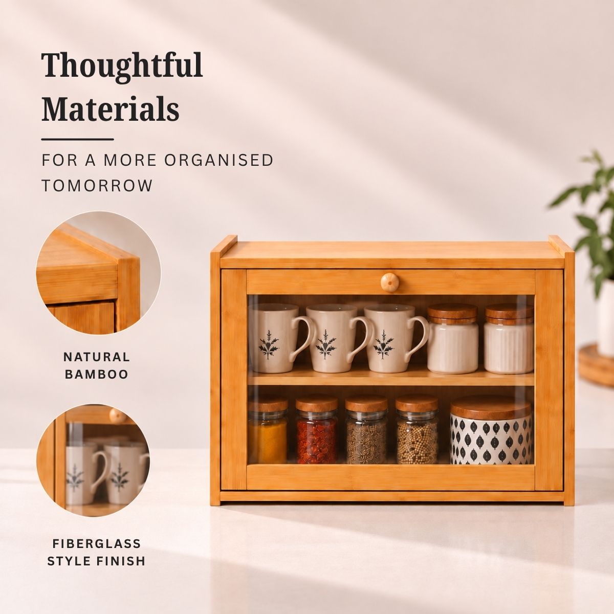 Bamboo Countertop Kitchen Cabinet with Fiber Glass-Style Finish