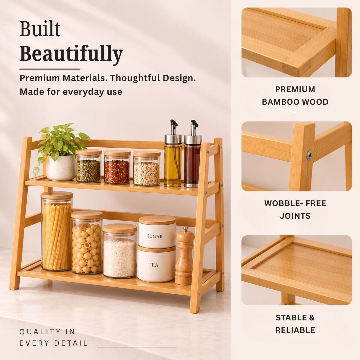 Bamboo 2-Tier Kitchen Counter Organizer Rack