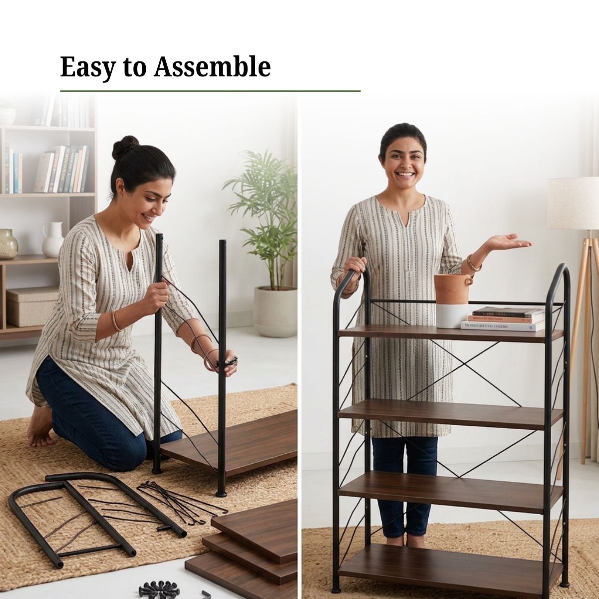 4-Tier Wood & Metal Display Rack