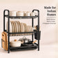 3-Tier Steel Dish Rack with Drip Tray - Black Matte | For Indian Kitchen Countertops