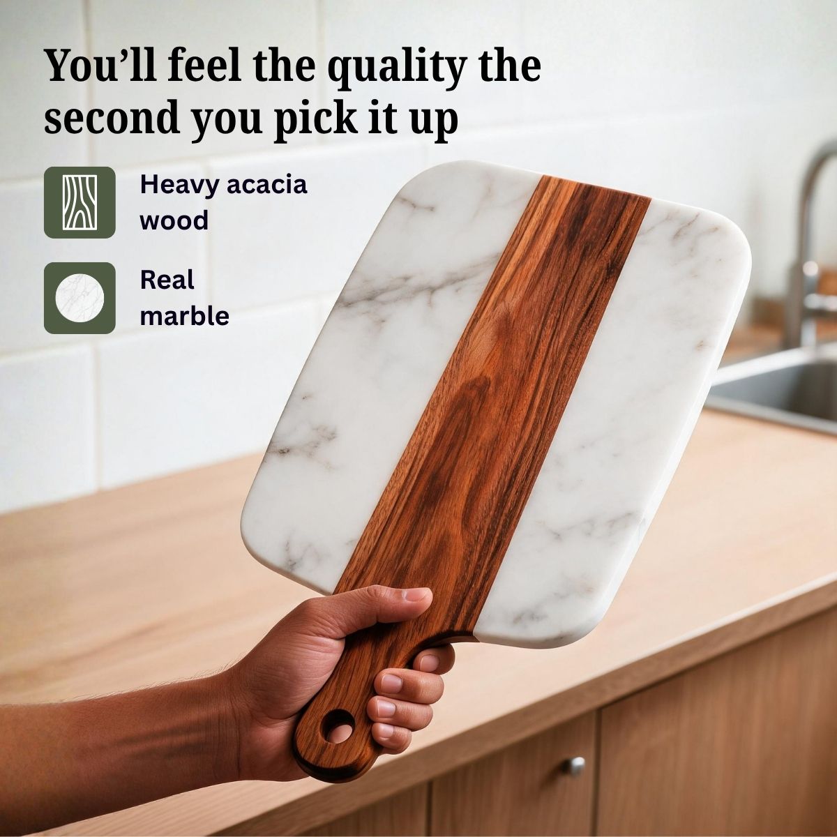 White Marble & Acacia Wood Chopping & Serving Board