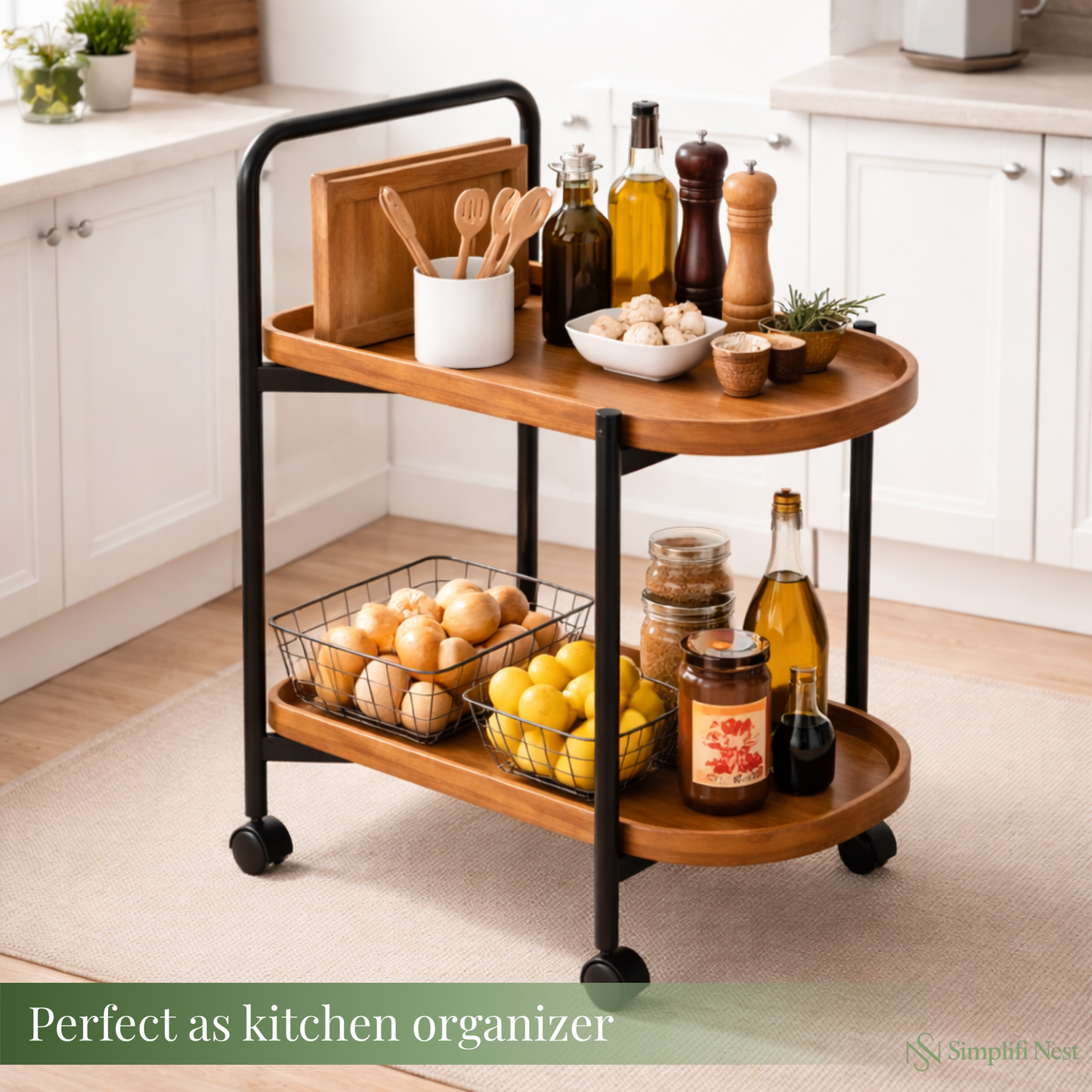 Classic 2-Tier Wood Serving Trolley