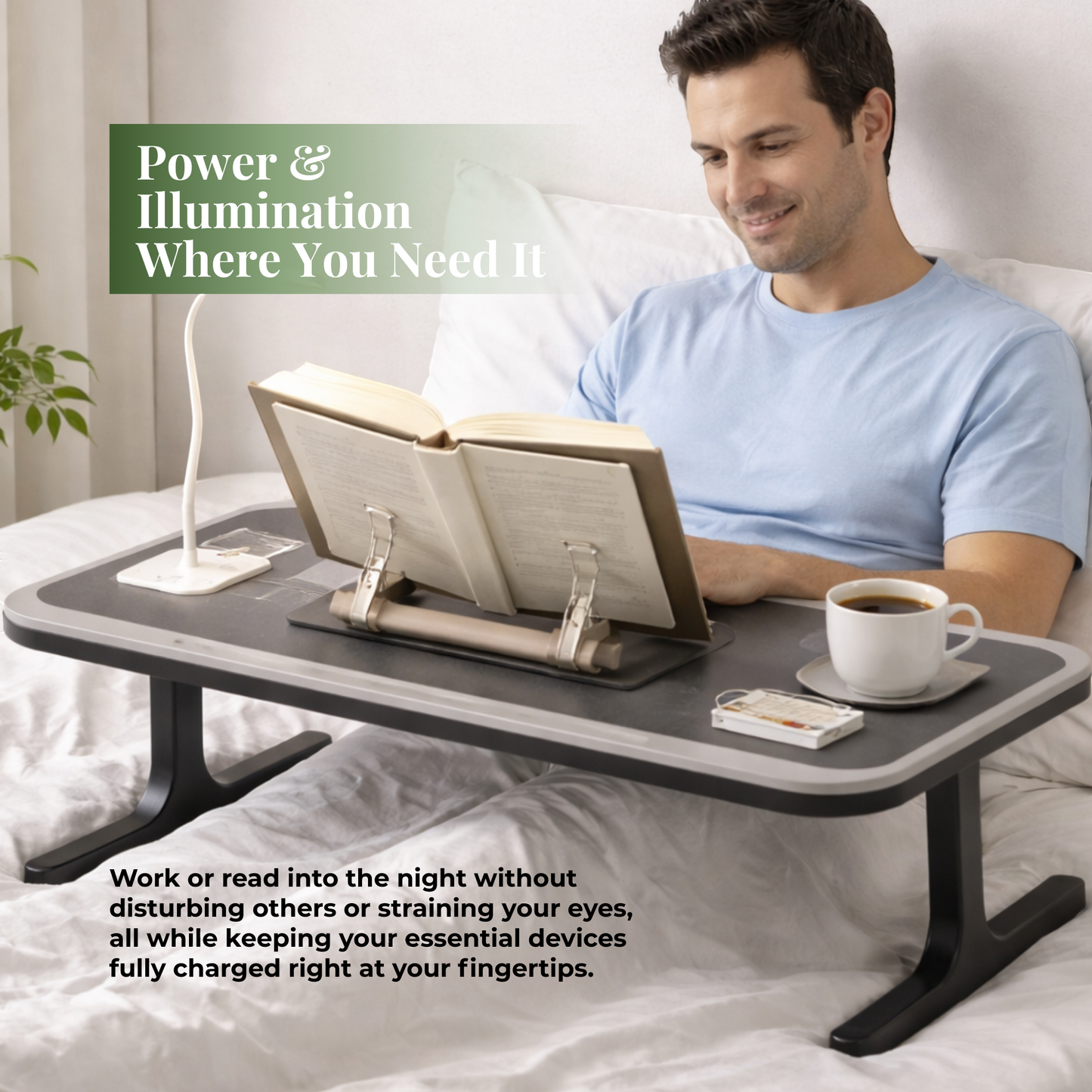 Portable Laptop Bed Station with LED Lamp & Charging