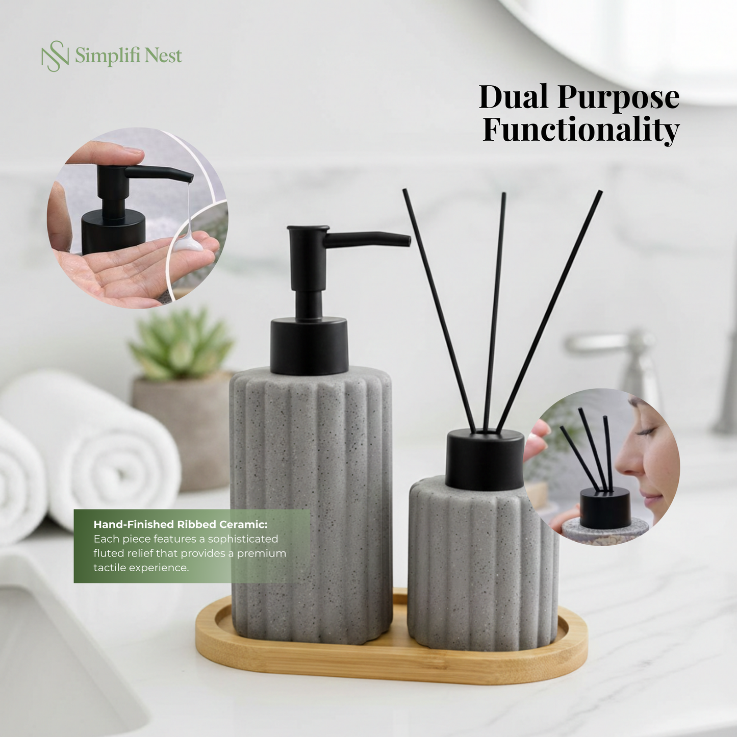 Artisan Ceramic & Bamboo 3-Piece Spa Set