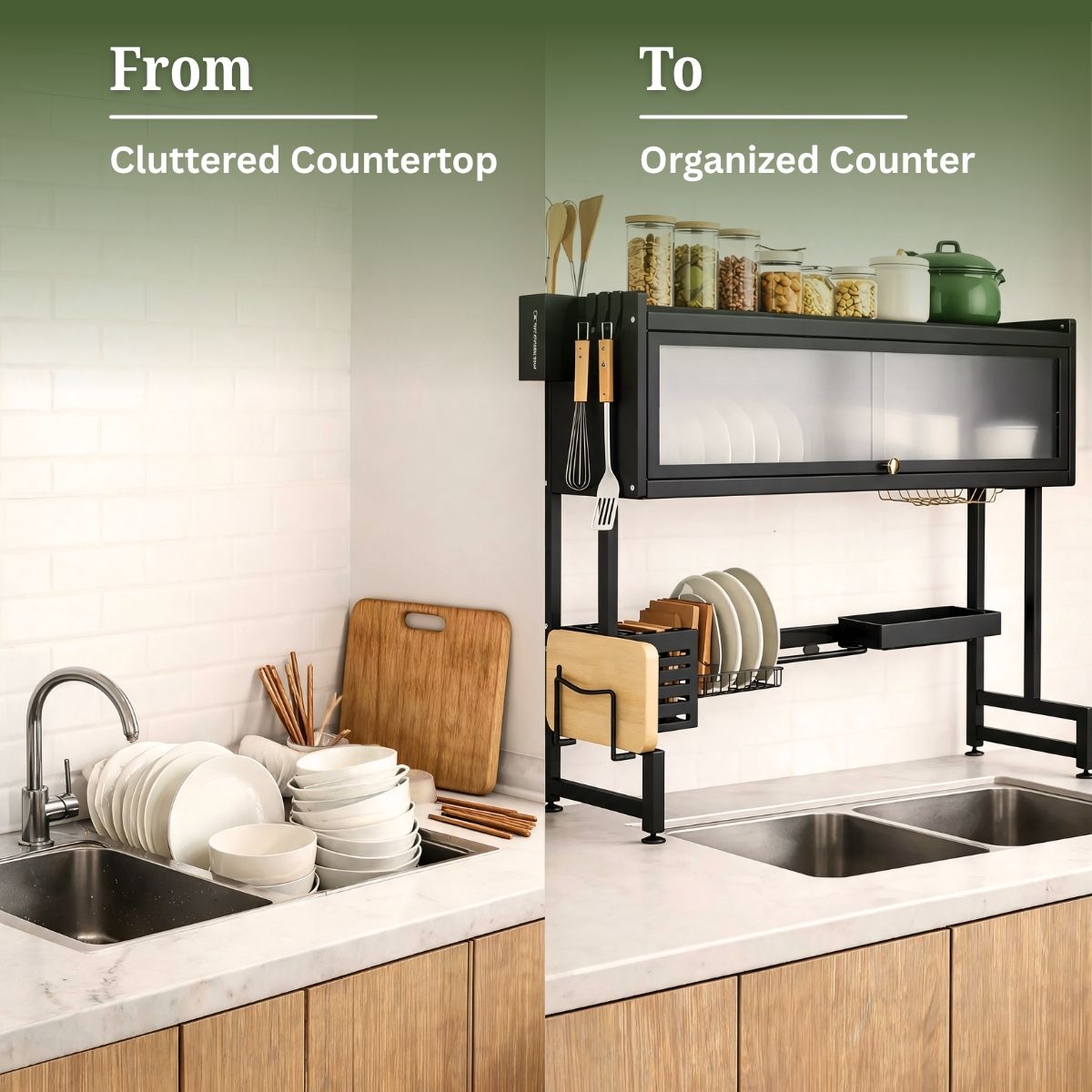 Over-Sink Dish Drying & Storage Rack with Frosted Cabinet Door | Fits Indian Sinks