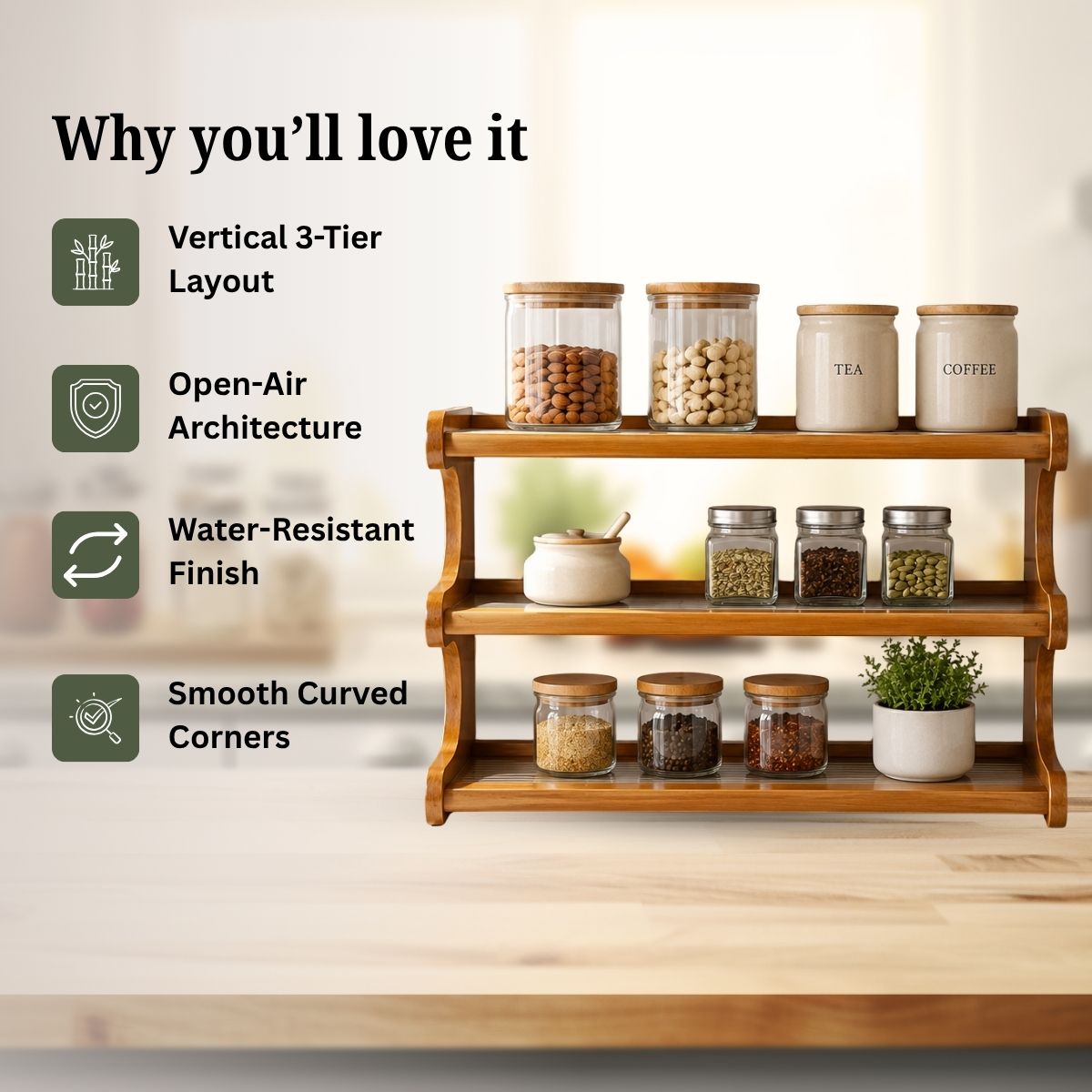 Bamboo Countertop Organiser Rack with Fibre Panels | Kitchen, Bathroom & Desk