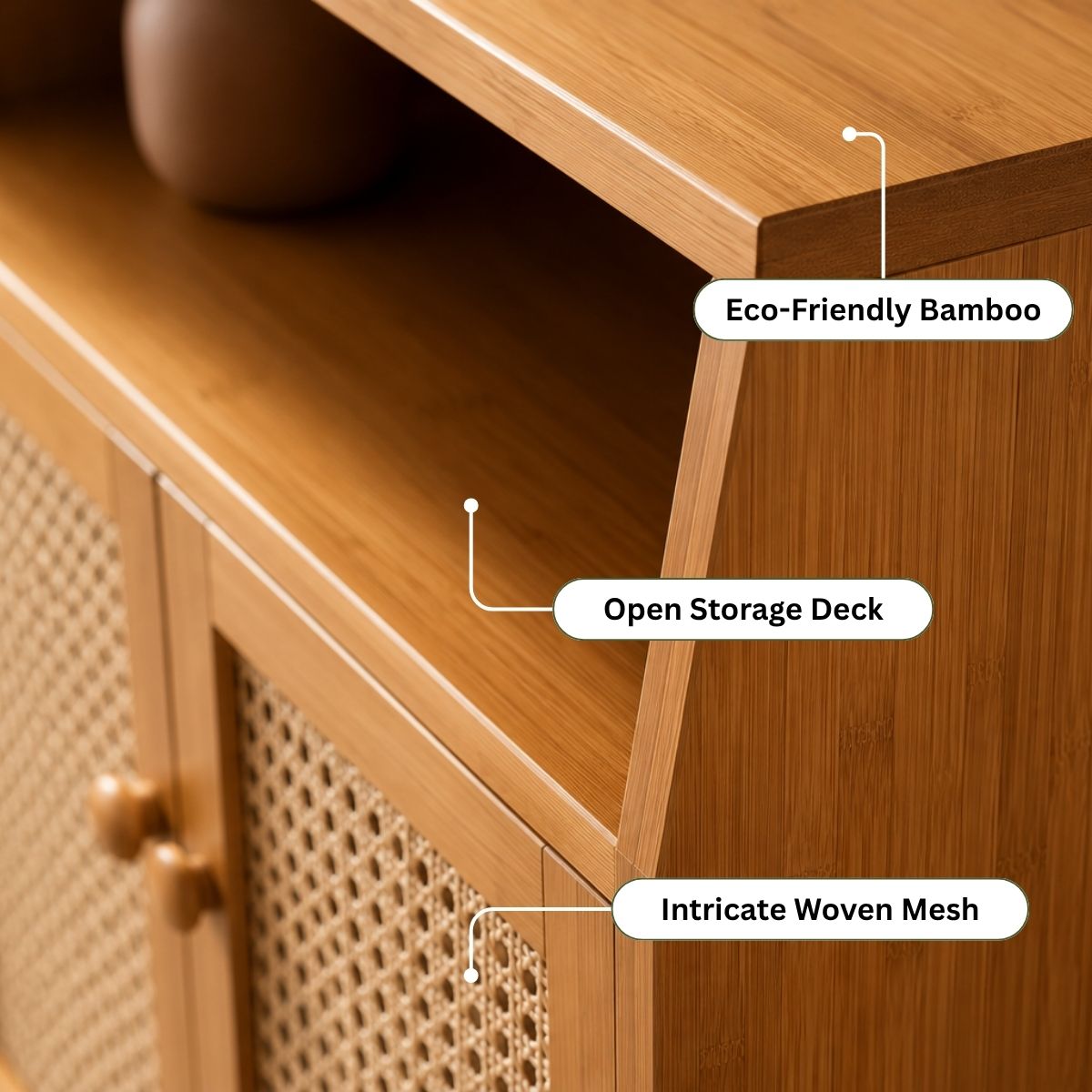 Premium Bamboo Coffee Station & Storage Cabinet