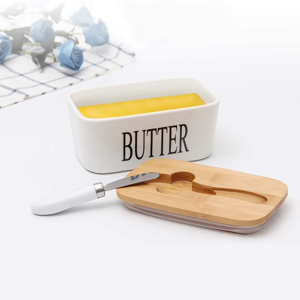 Ceramic Butter Keeper with Bamboo Lid & Knife - SimplifiNest