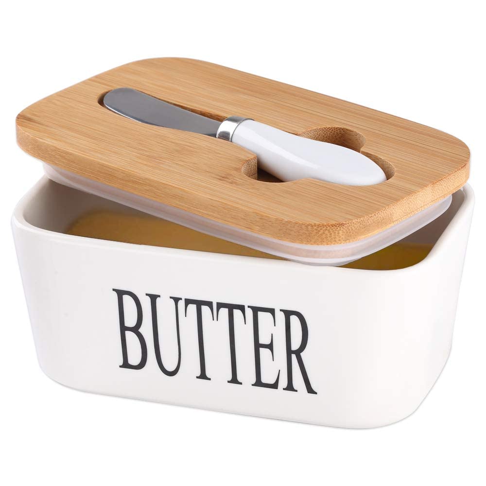 Ceramic Butter Keeper with Bamboo Lid & Knife - SimplifiNest