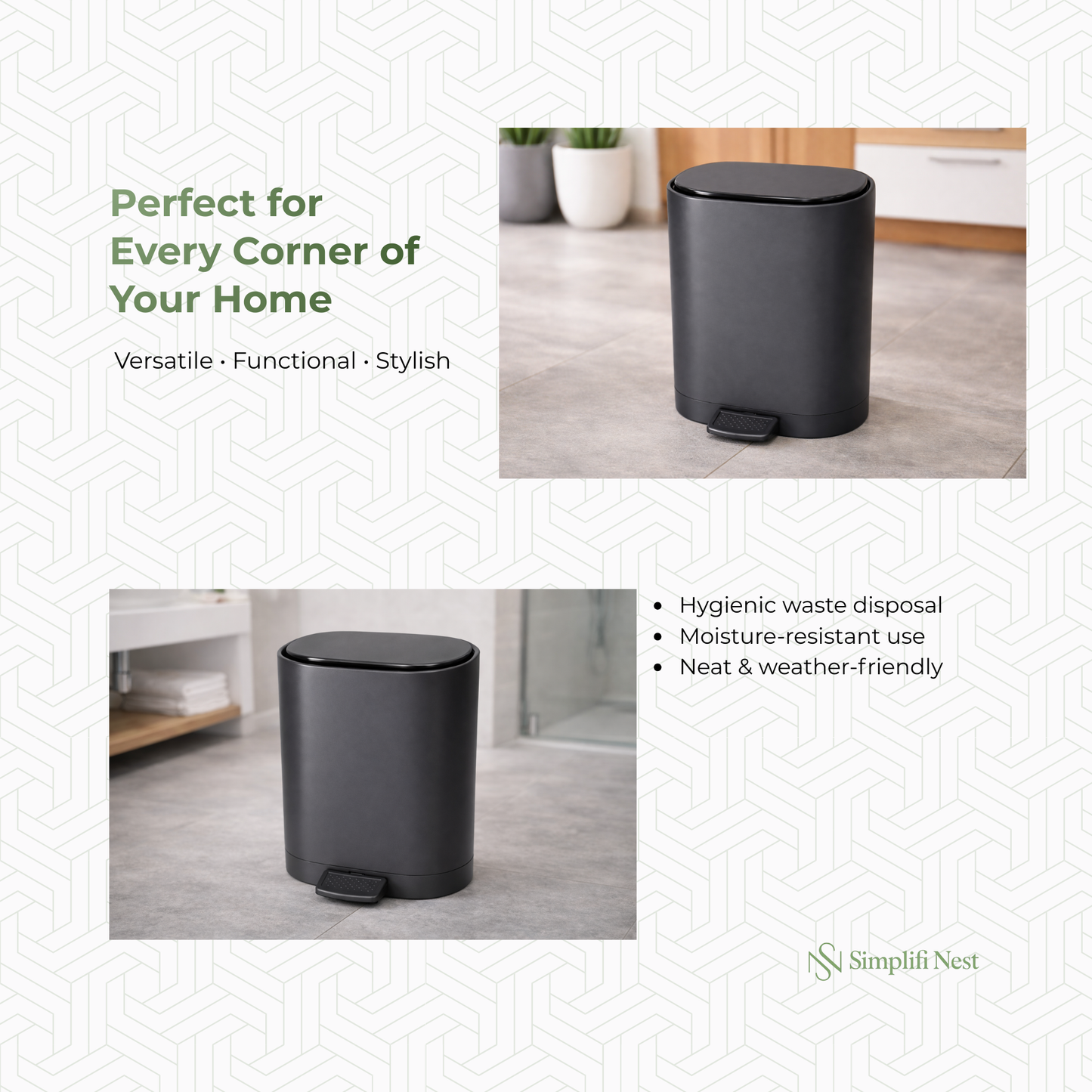 Matte Dustbin in Bathroom Setting India – SimplifiNest 5L Waste Bin Removable Bucket