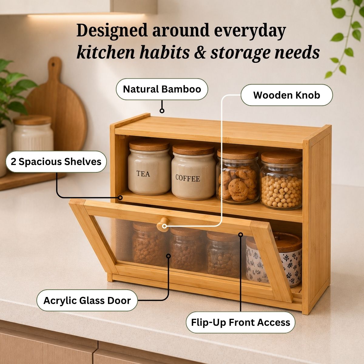 Bamboo Countertop Kitchen Cabinet with Fiber Glass-Style Finish
