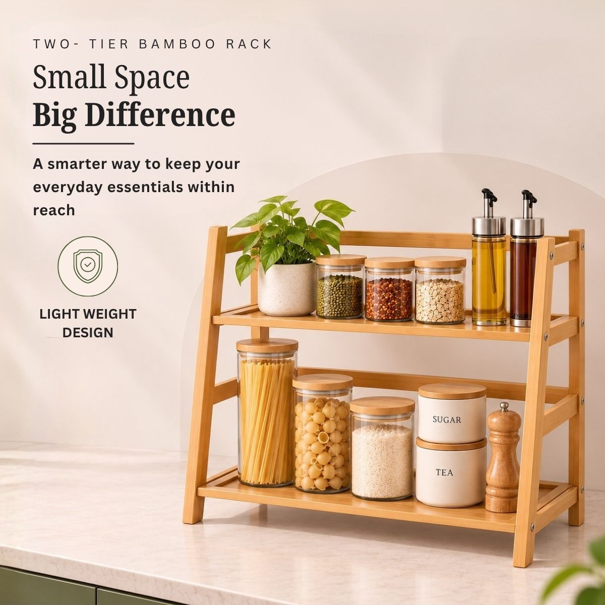 Bamboo 2-Tier Kitchen Counter Organizer Rack