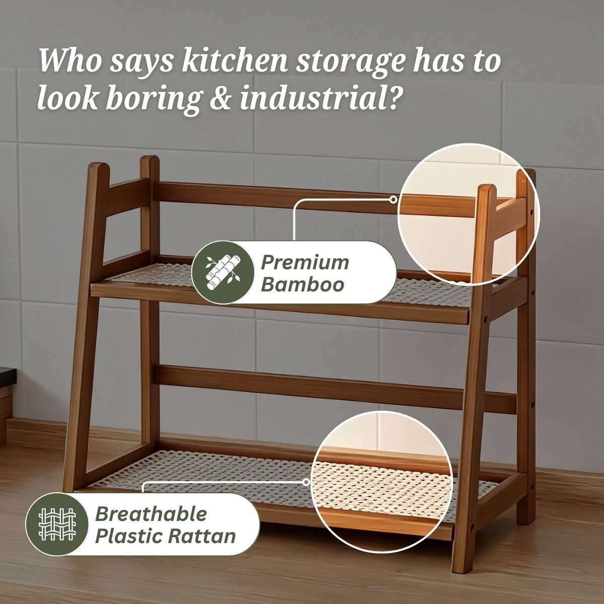 Bamboo 2-Tier Kitchen Counter Organizer Rack
