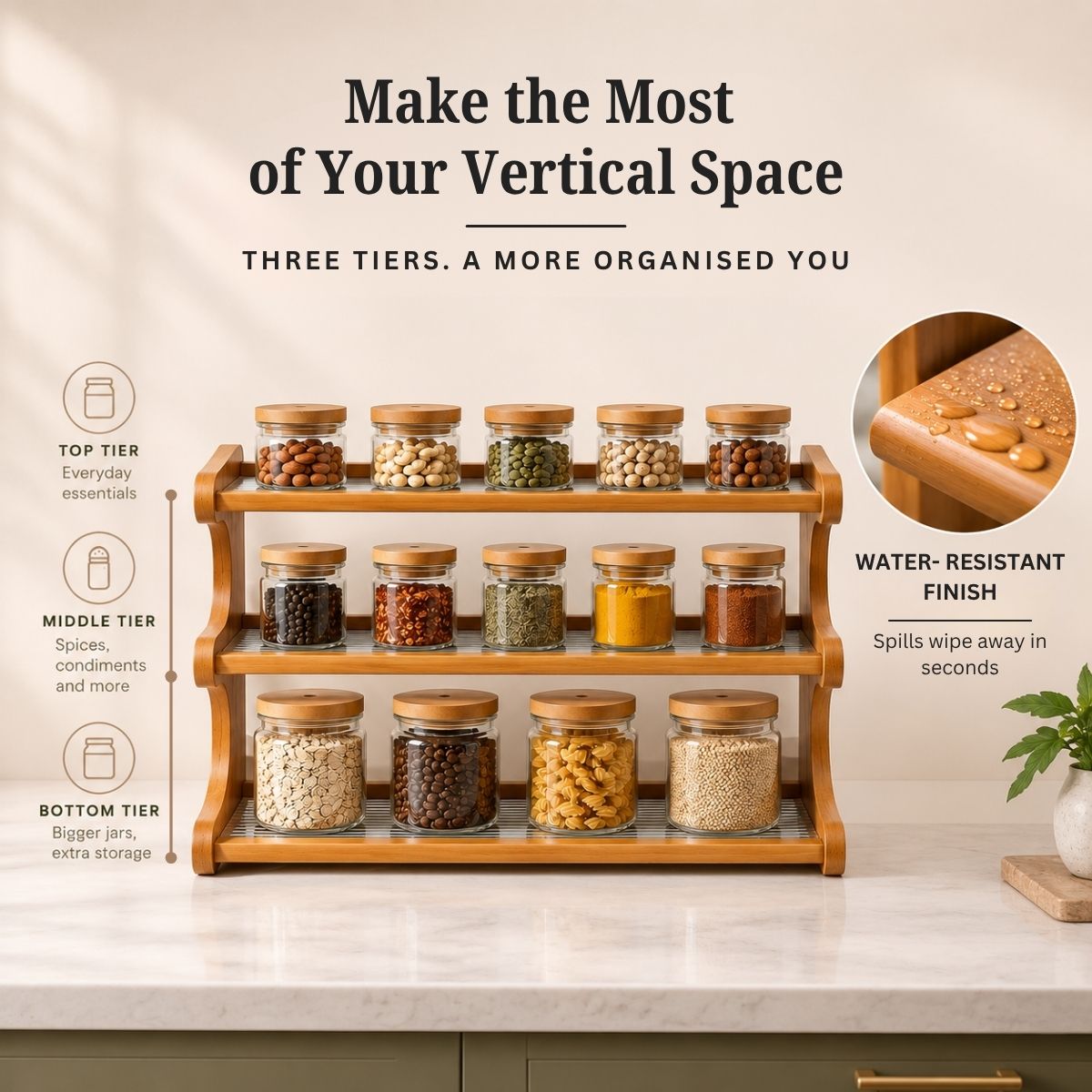 Bamboo Countertop Organiser Rack with Fibre Panels | Kitchen, Bathroom & Desk