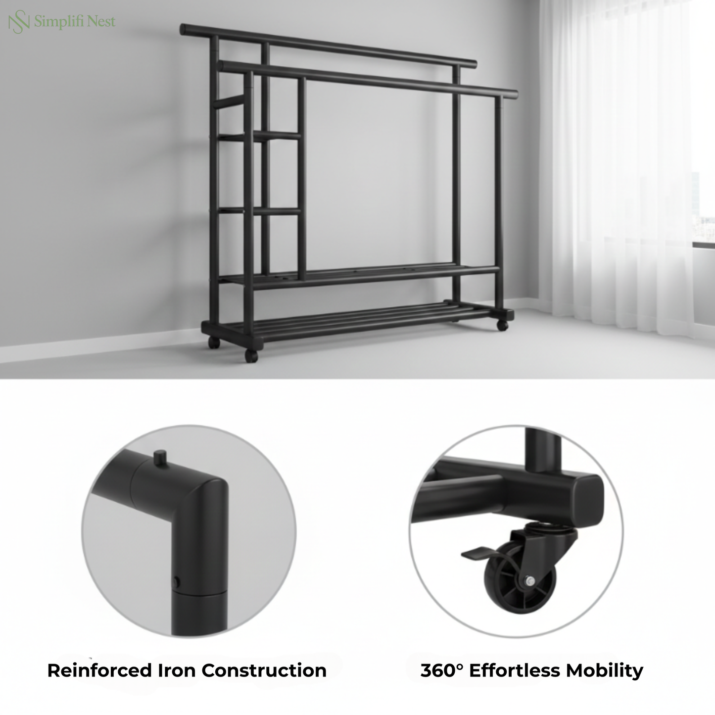 Premium Heavy Duty Double Clothing Rack with Storage Sections