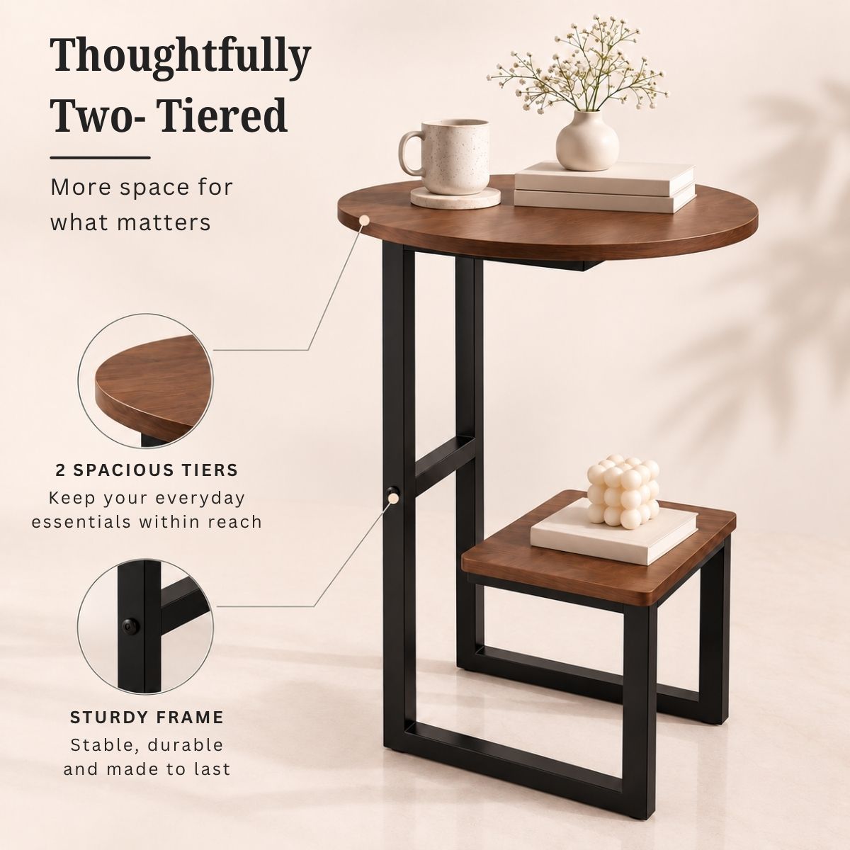 Dual-Tier G-Shaped Side Table