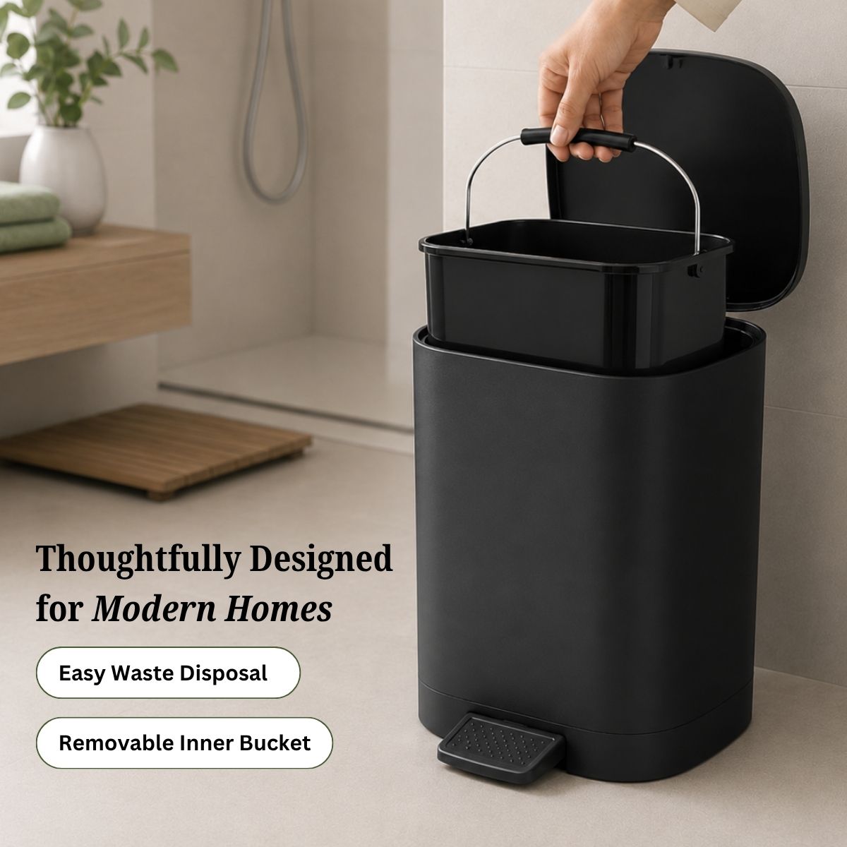 5L Matte Finish Dustbin with Removable Inner Bucket | Bathroom, Bedroom & Office