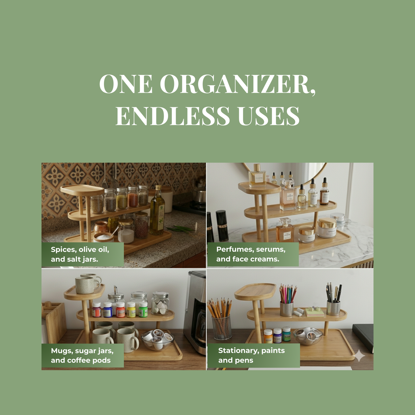 Bamboo Multi-Level Kitchen Organizer Rack