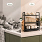 3-Tier Steel Dish Rack with Drip Tray - Black Matte | For Indian Kitchen Countertops