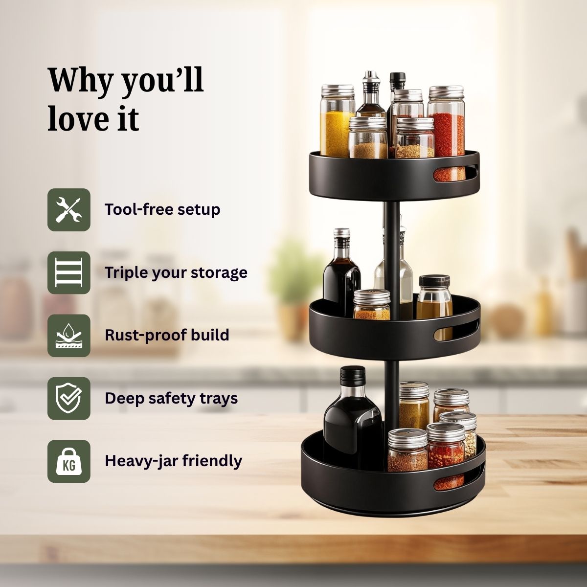 Circular Rotating 360° Kitchen Rack |3-Tier & 2-Tier | Stainless Steel Organizer