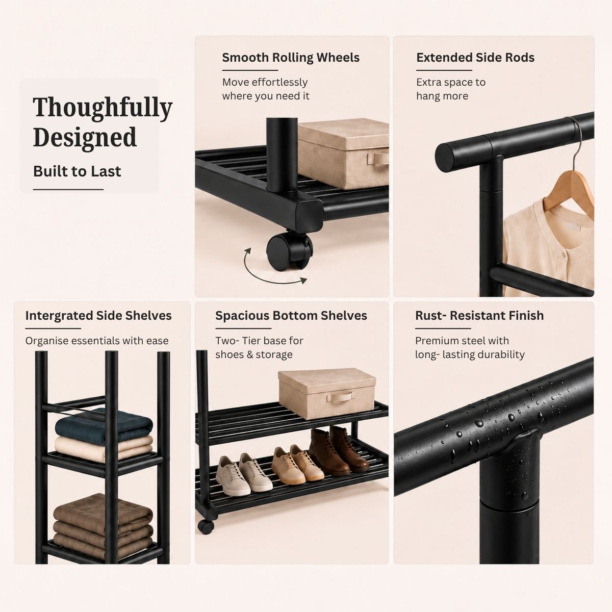 Premium Heavy Duty Double Clothing Rack with Storage Sections