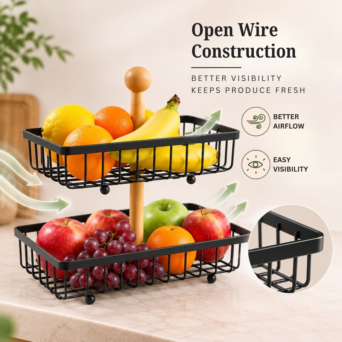 Rectangular Dual Tier Fruit & Vegetable Basket