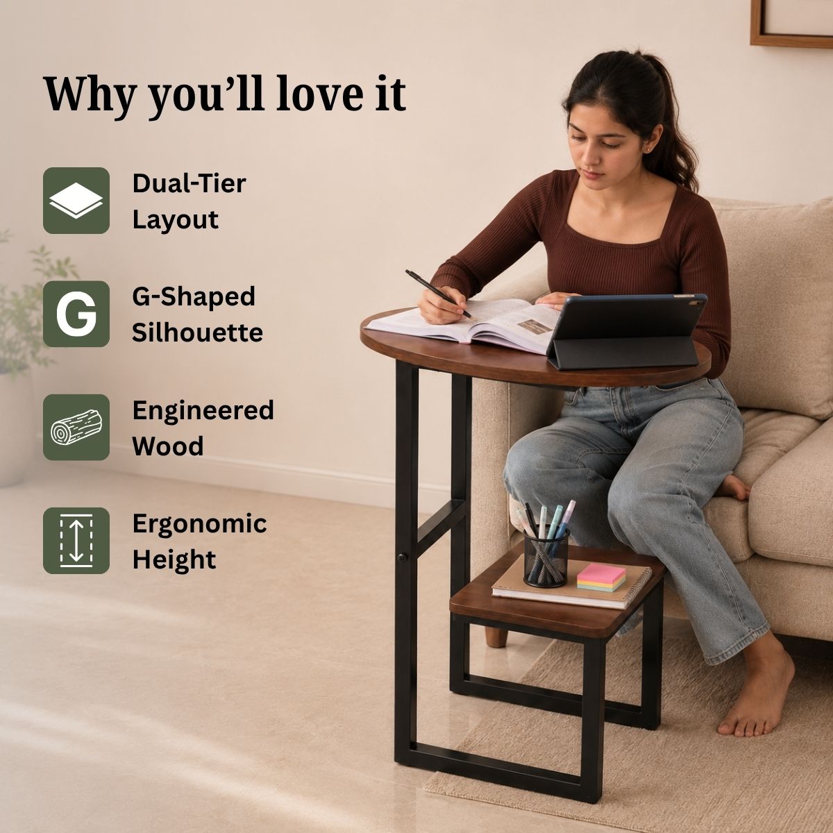 Dual-Tier G-Shaped Side Table