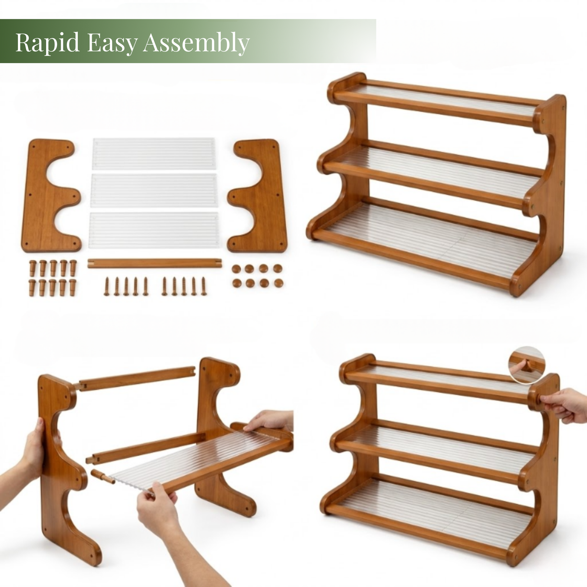 Bamboo Countertop Rack assembly process with components