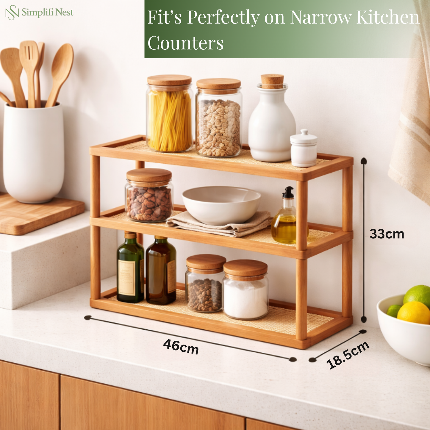 TriShelf Premium Bamboo Countertop Organizer Rack