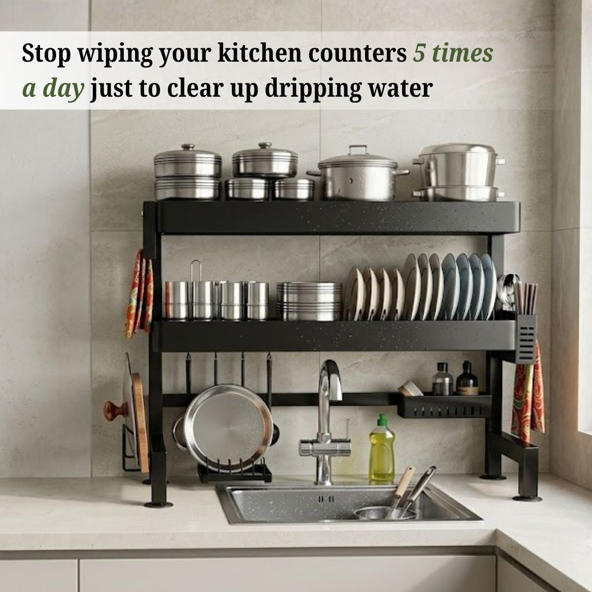 Stainless Steel Over-the-Sink Dish Rack & Bartan Stand | 65cm & 85cm | Multi-Compartment
