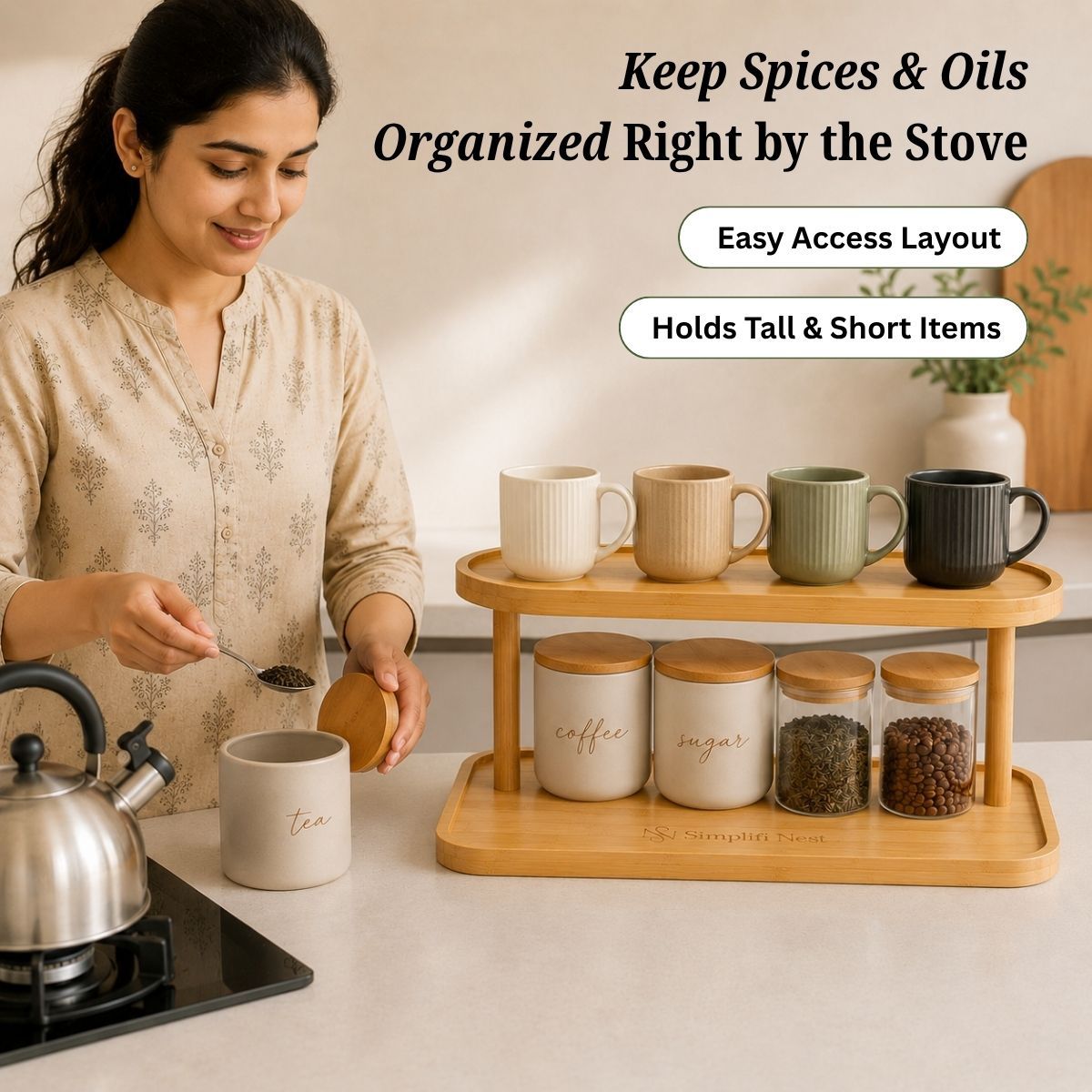 Bamboo Oval 2-Tier Kitchen Counter Organizer Rack