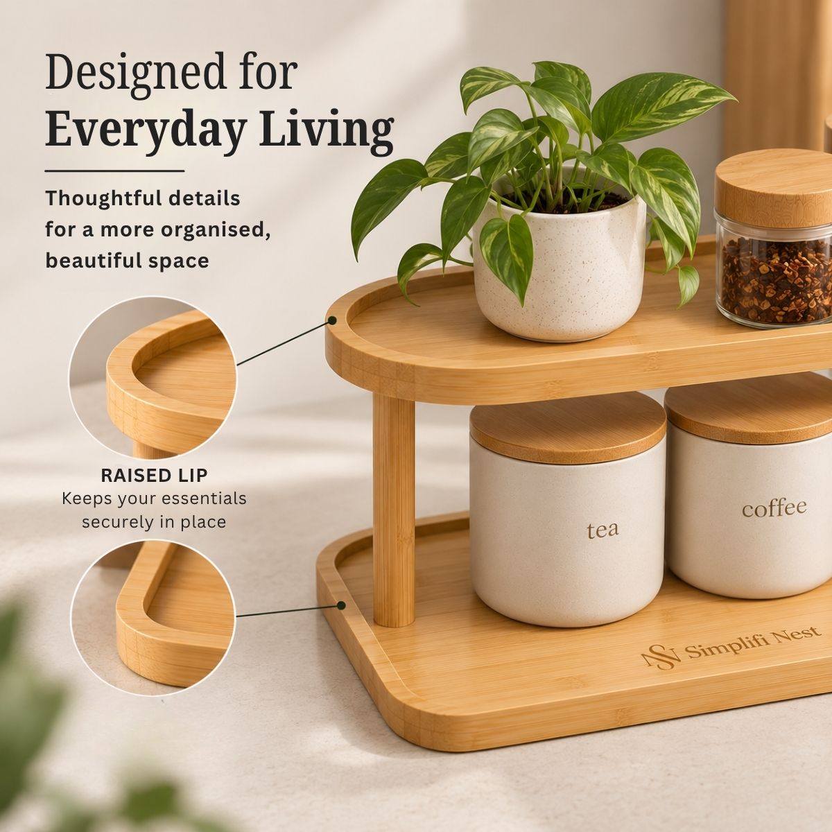 Bamboo Oval 2-Tier Kitchen Counter Organizer Rack