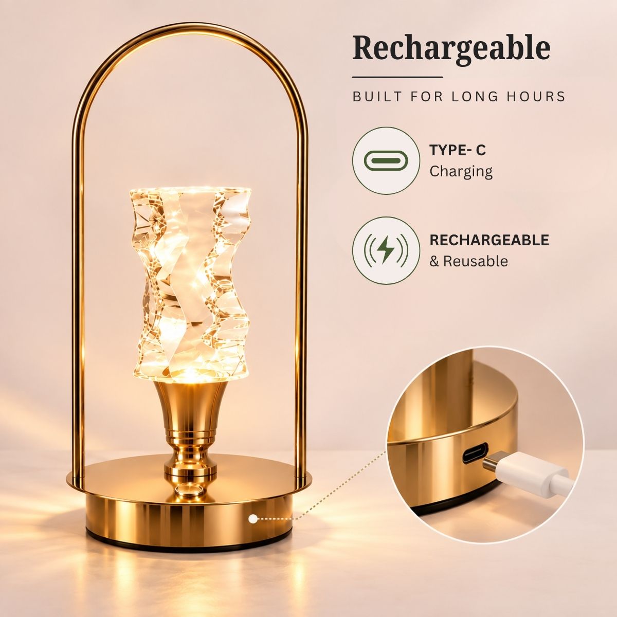 Premium Crystal Touch Lamp – Golden