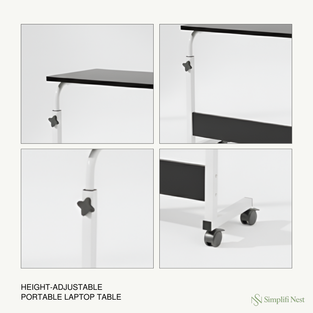 Height-Adjustable Portable Laptop Table with Wheels