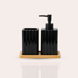Ceramic Bathroom Set with Dispenser & Bamboo Tray