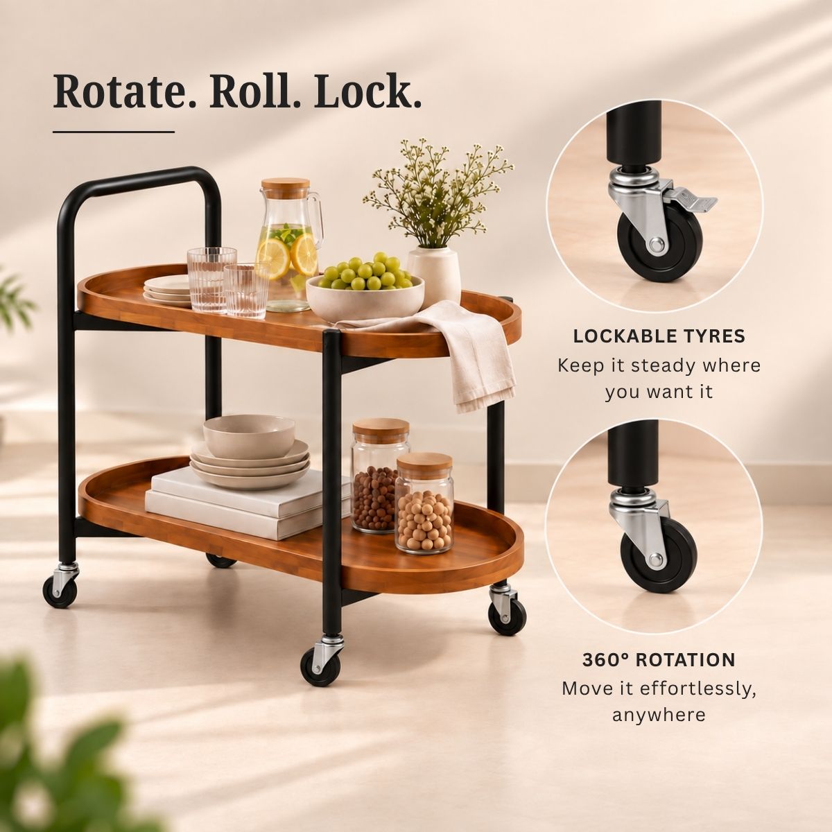 Classic 2-Tier Wood Serving Trolley